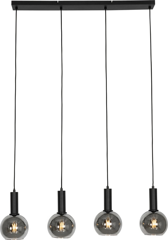 Lampa wisząca art deco czarna z przydymionym szkłem 4-światłowa - Josje