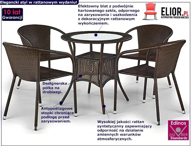 Rattanowy okrągły stół ogrodowy szklany N5-K71