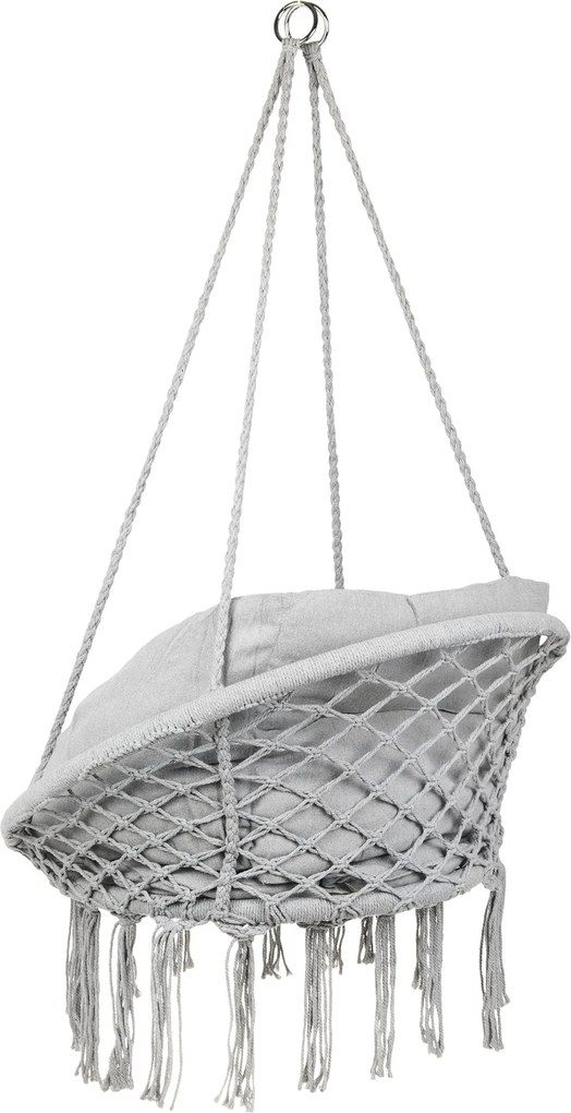 Szary wiszący fotel KOLUMBIA z poduszkami i szarym stojakiem