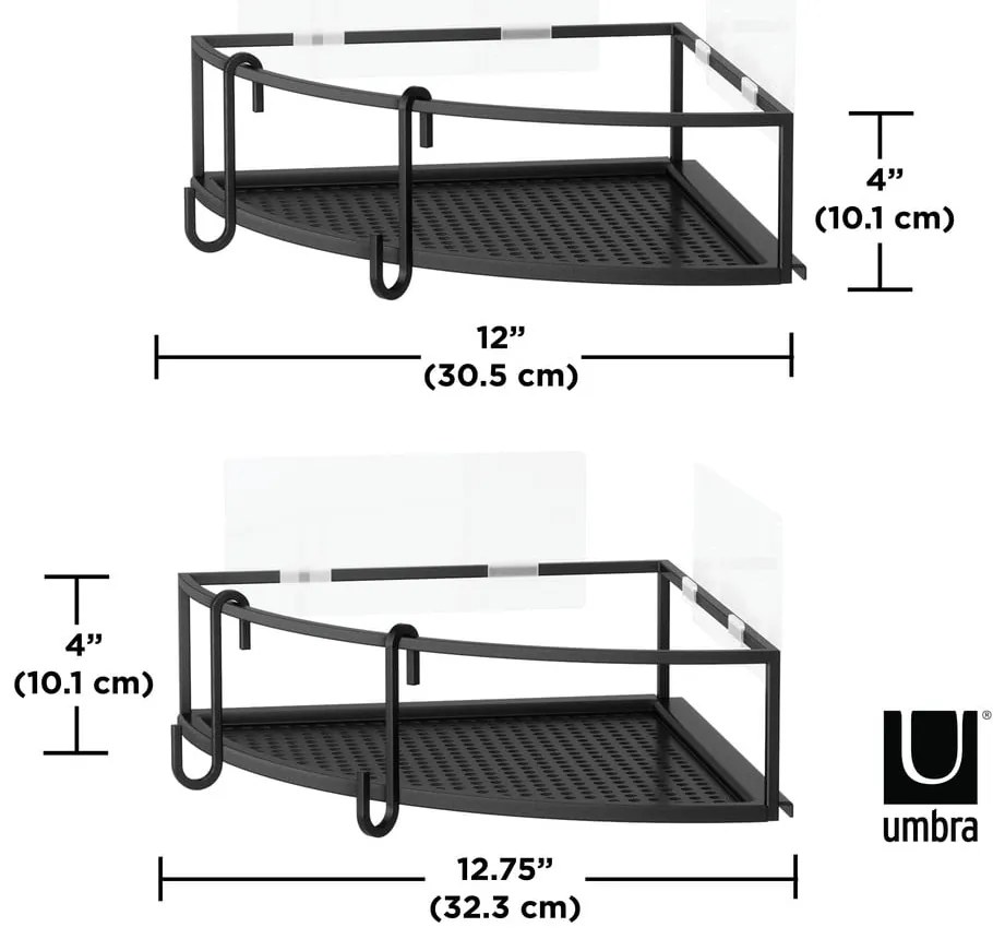 Czarne narożne samoprzylepne stalowe półki łazienkowe 2 szt. Cubiko – Umbra