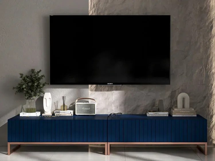 Komplet 2 szt granatowych szafek RTV z lamelami - Filo 10X