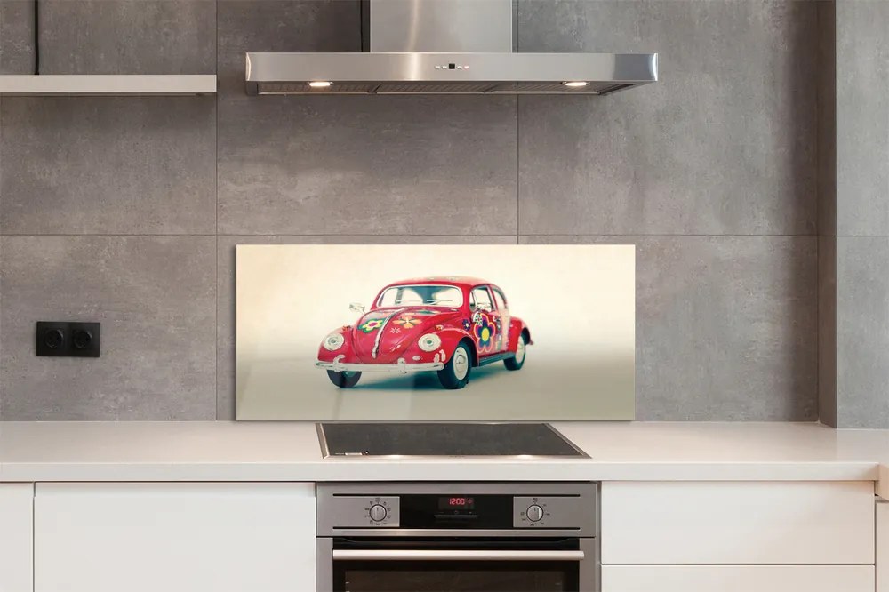 Panel szklany do Kuchni Czerwony Samochód w Kwiaty