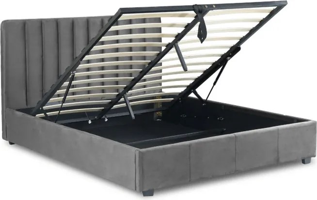 Łóżko Tapicerowane 160x200 cm ze Stelażem Dwuosobowe MARI Welurowe Szare