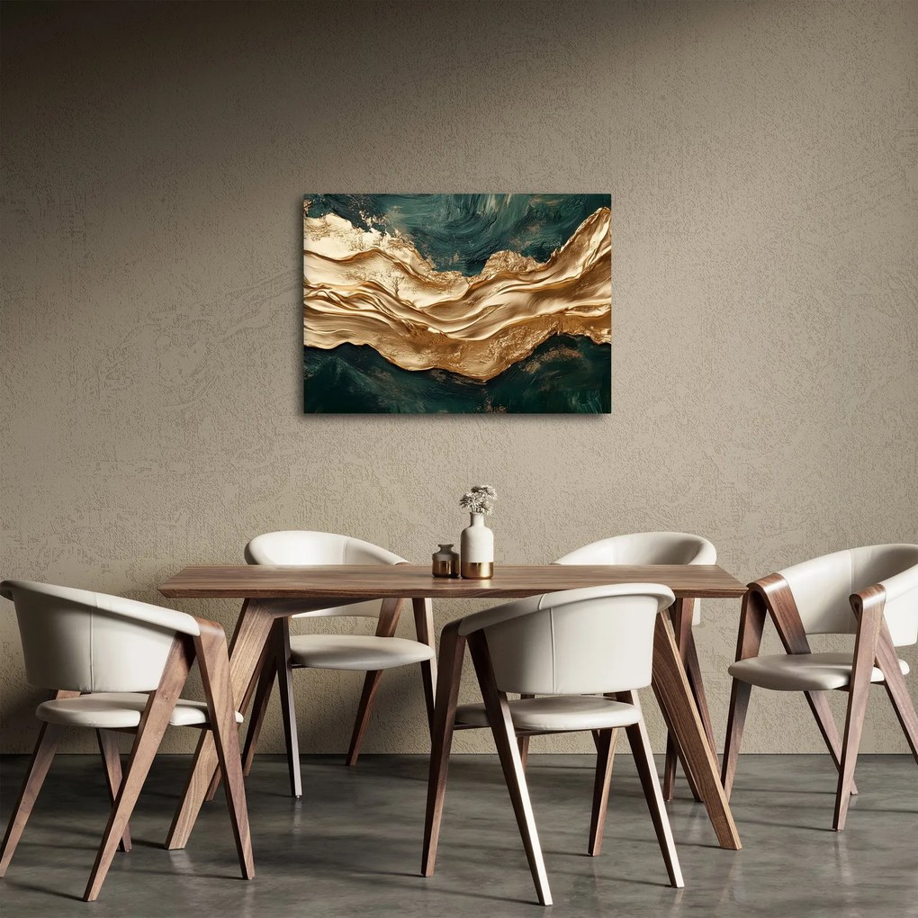 Obraz - Zielona abstrakcja ze złotem II. (70x50 cm)