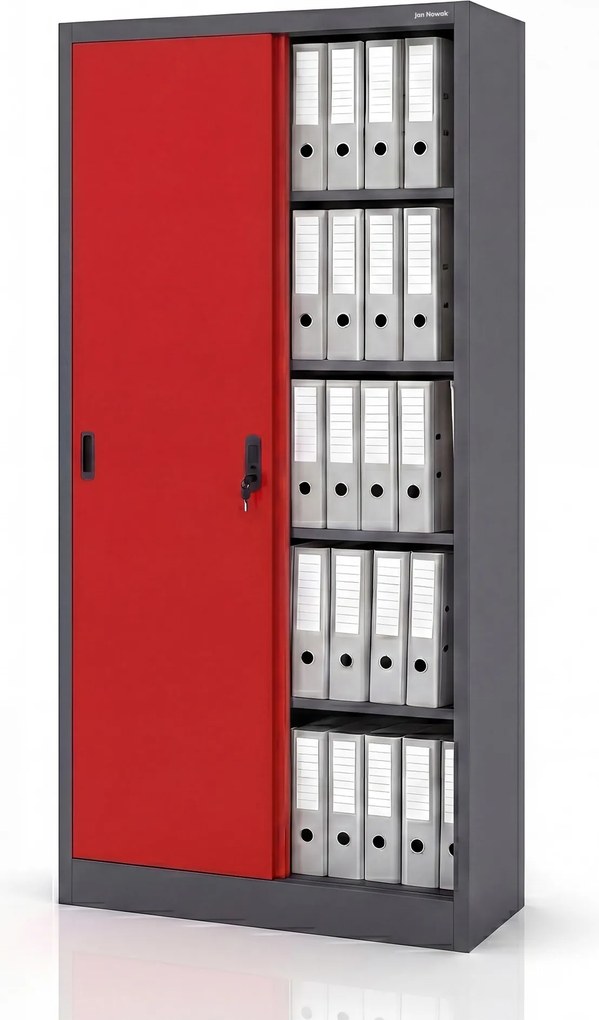 Biurowa szafa metalowa z drzwiami przesuwnymi antracytowo-czerwona: KUBA 900 x 1850 x 400 mm