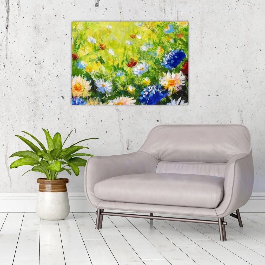 Obraz kwitnącej łąki, obraz olejny (70x50 cm)