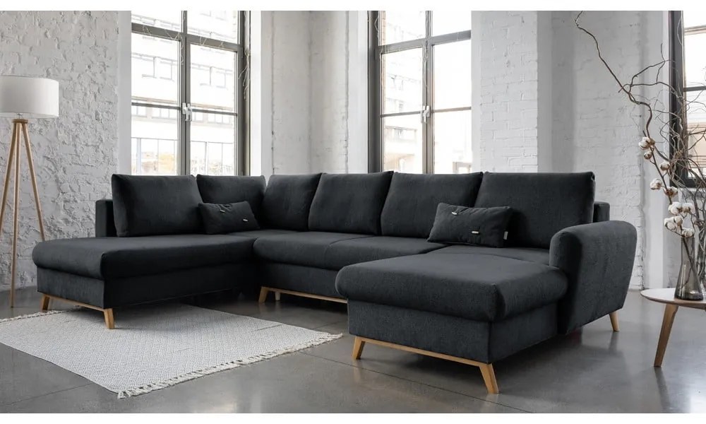 Ciemnoszara rozkładana sofa w kształcie litery "U" Miuform Scandic Lagom, lewostronna