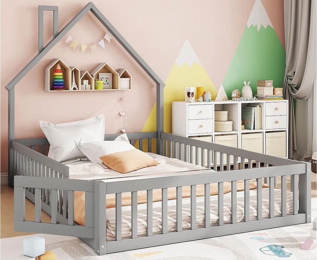 Łóżko dziecięce 140x200cm z litego drewna - z stelażem na listwach - Szare