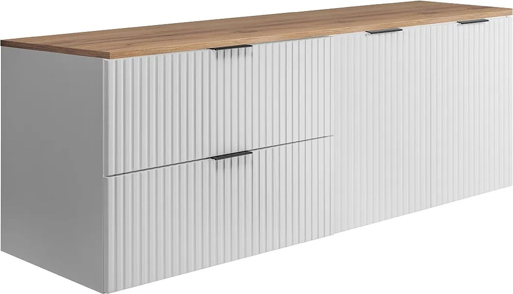 Zestaw łazienkowy: szafka z szufladami i szafka z drzwiami 57×46×160 cm, kolor: biały / blat Dąb Craft, uchwyt czarny