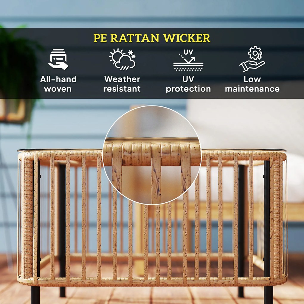 Outsunny Stół ogrodowy Polyrattan, 65 x 65 x 43 cm, odporny na warunki atmosferyczne kwadratowy z blatem ze szkła kolor naturalny