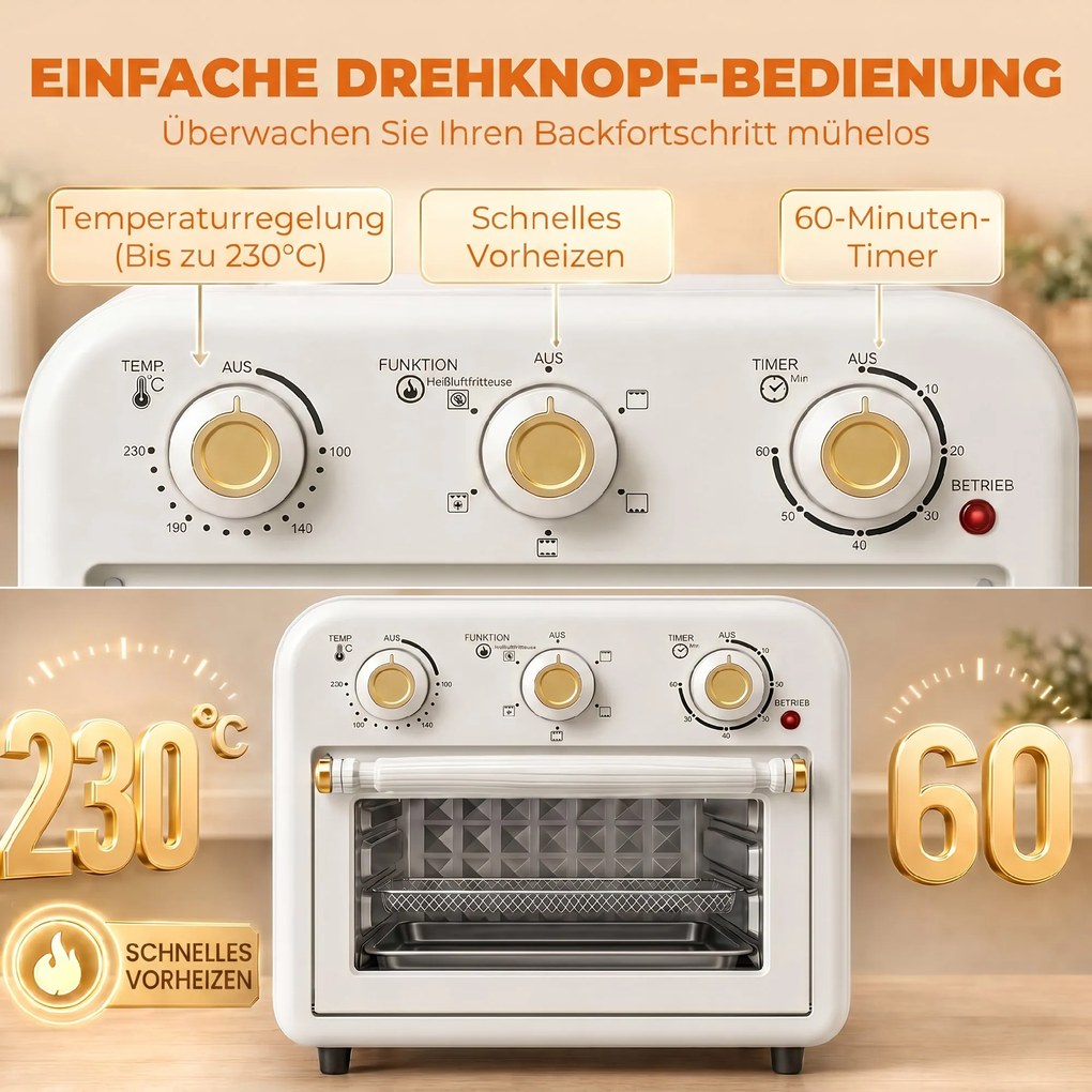 HOMCOM Frytkownica na gorące powietrze 12 l Mini piekarnik z termoobiegiem, 5 programów, blacha i kosz, 1200 W, nadaje się do zmywarki | Aosom PL