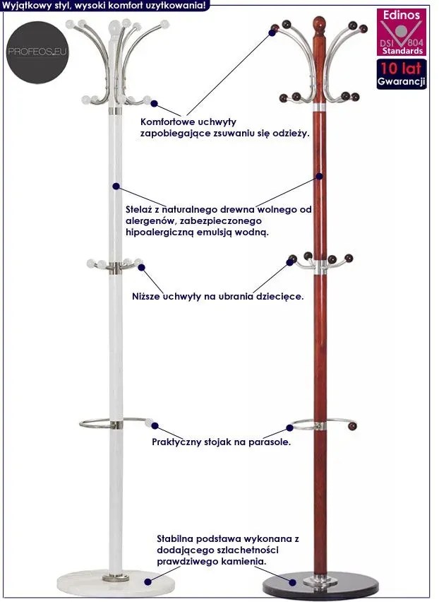 Biały wieszak stojący do przedpokoju Ergik 4X