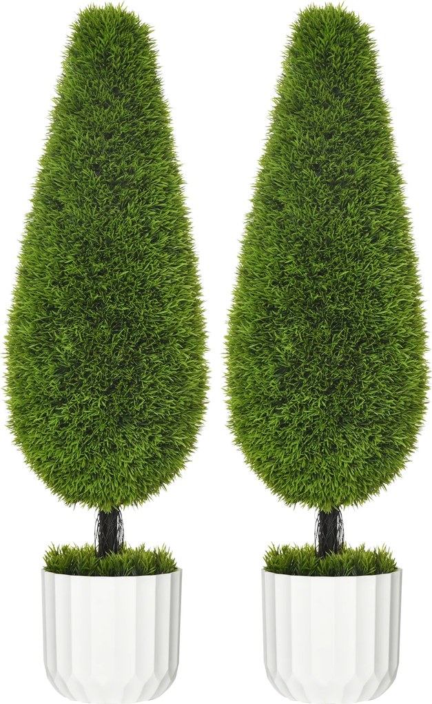 HOMCOM Sztuczna roślina cyprys 2 sztuki 90 cm dekoracyjne drzewka w doniczkach do domu i biura | Aosom PL