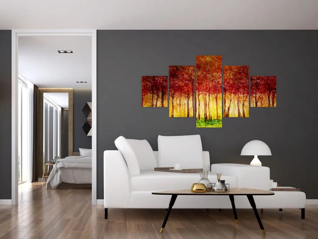 Obraz - Malowanie lasu liściastego (125x70 cm)