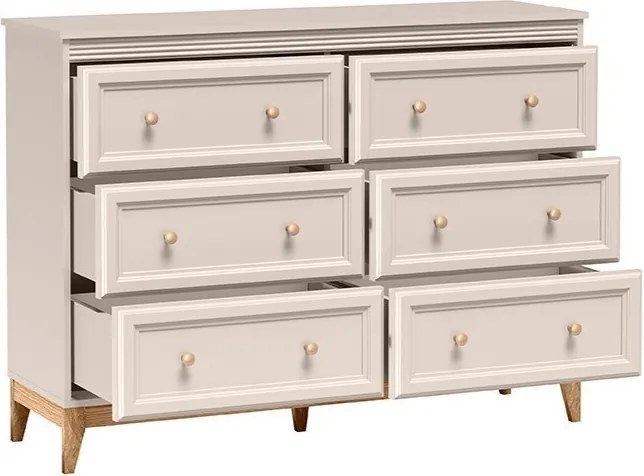 Komoda CUNEO 135,5 cm do Salonu Sypialni 6 Szuflad Kaszmir