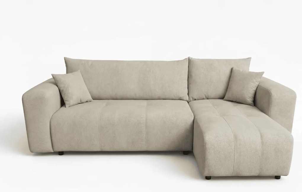 Beżowa rozkładana narożna sofa SORELA, dwustronna + 2 poduszki GRATIS