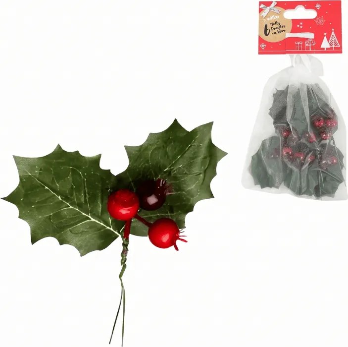 Świąteczna dekoracja na druciku HOLLY LEAVES 13 cm 6 szt.