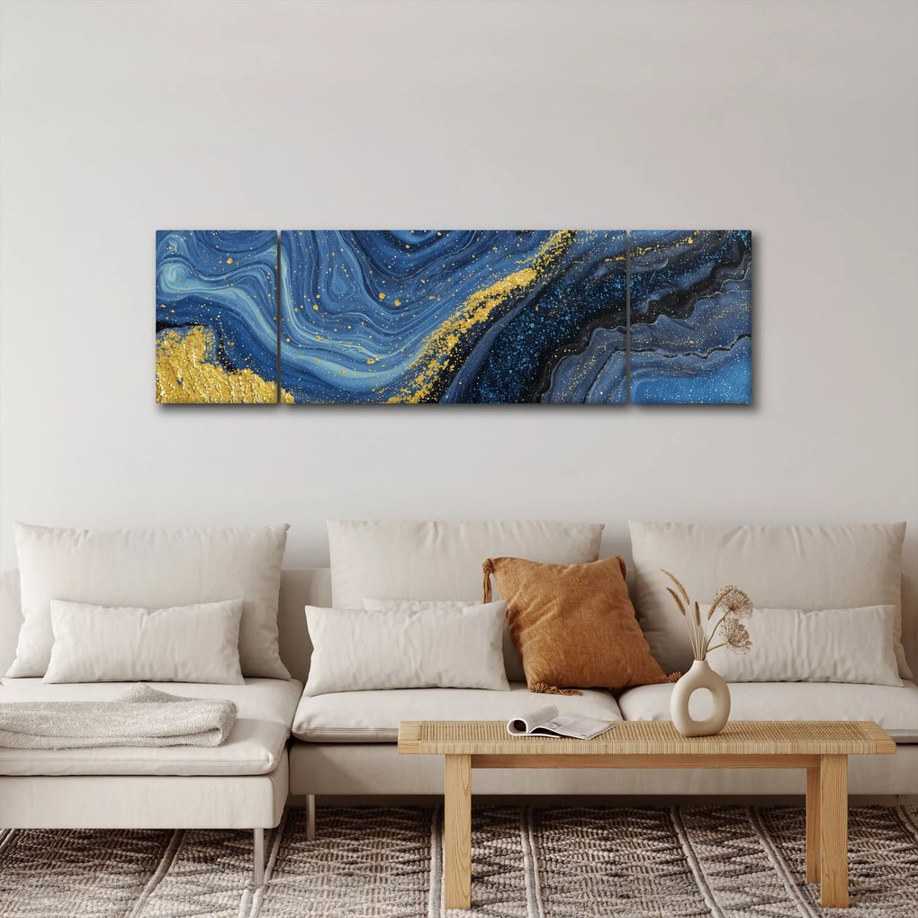 Obraz - Niebiesko-złota abstrakcja (170x50 cm)