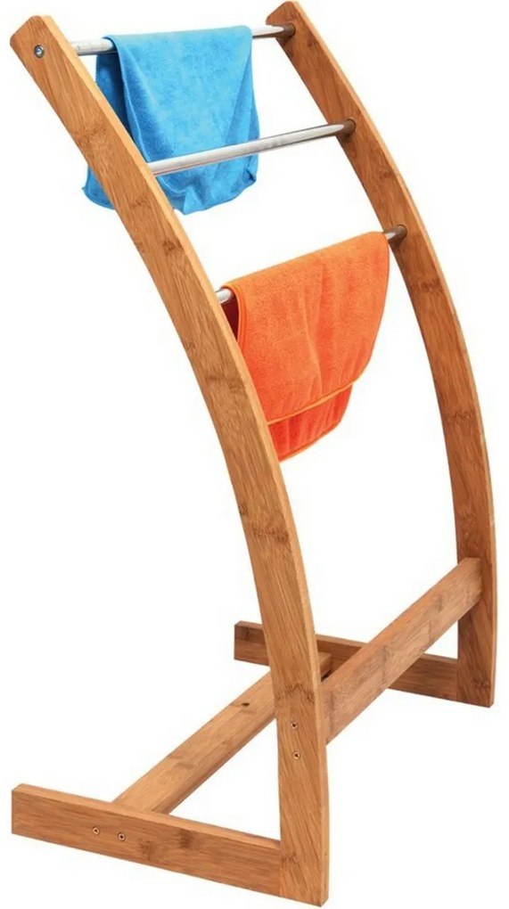 MSV Bambusowy wieszak na ręczniki 3 drążki 57 x 35x 85 cm