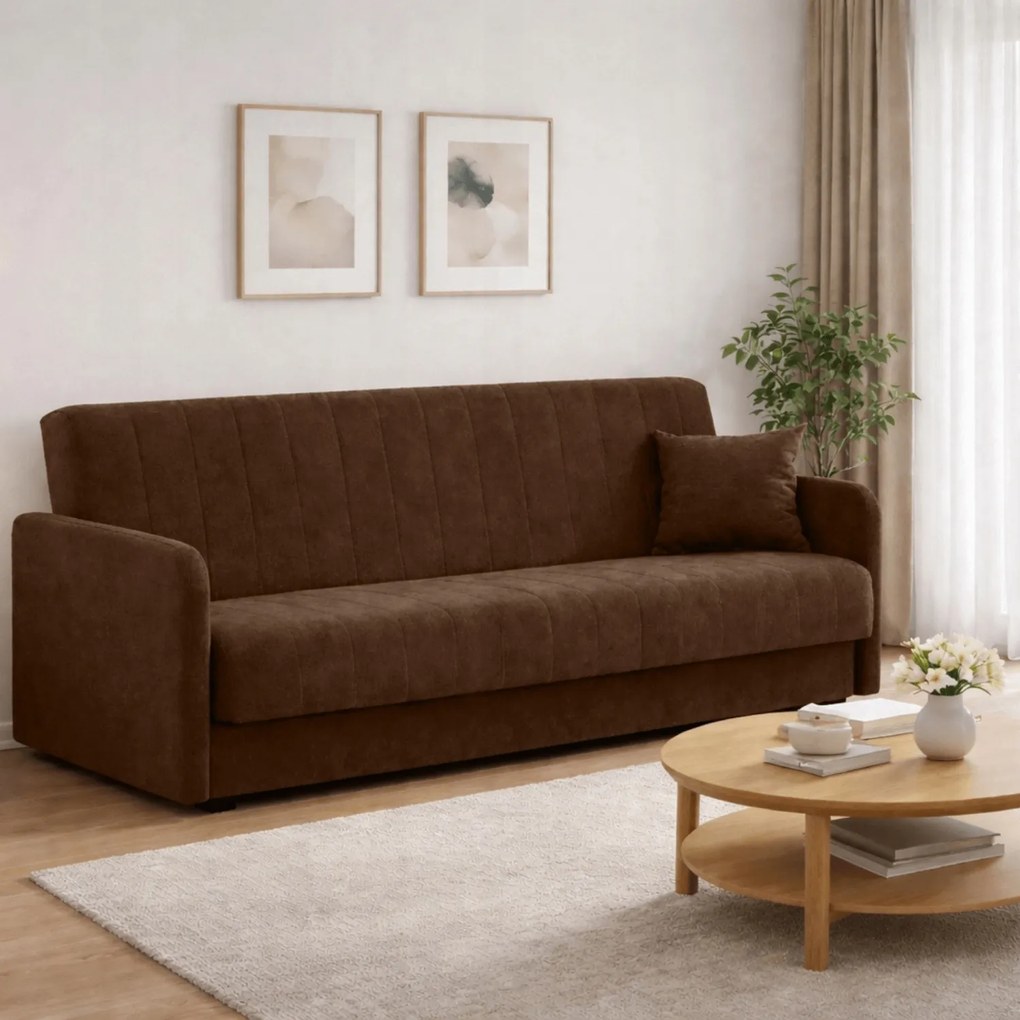 Sofa z Funkcją Spania PORTO Wersalka Rozkładana Dwuosobowa Ciemnobrązowa Nowoczesna do Salonu