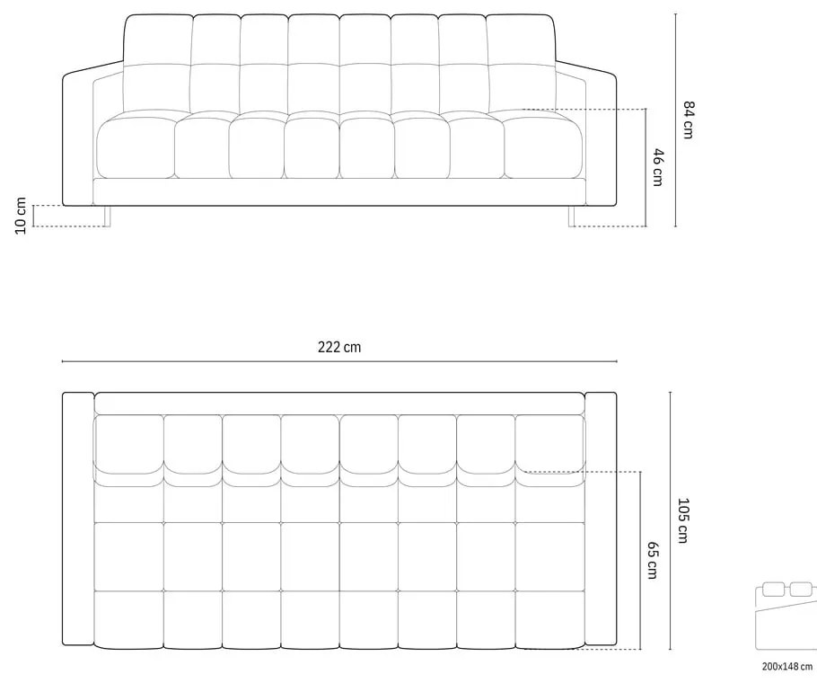 Czarna rozkładana sofa ze schowkiem 222 cm Bali – Cosmopolitan Design