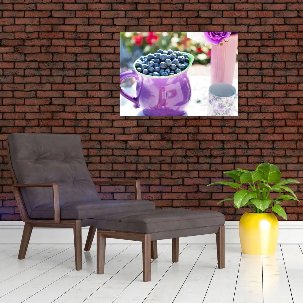 Obraz na szkle - jagody w filiżance (70x50 cm)