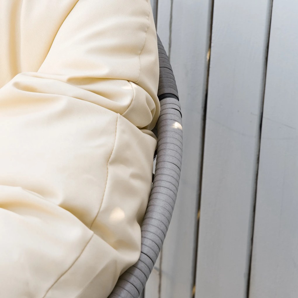 Outsunny Fotel Papasan Obrotowy z Poduszką Rattan Sztuczny Rama Metalowa Beżowy Komfort i Styl | Aosom PL