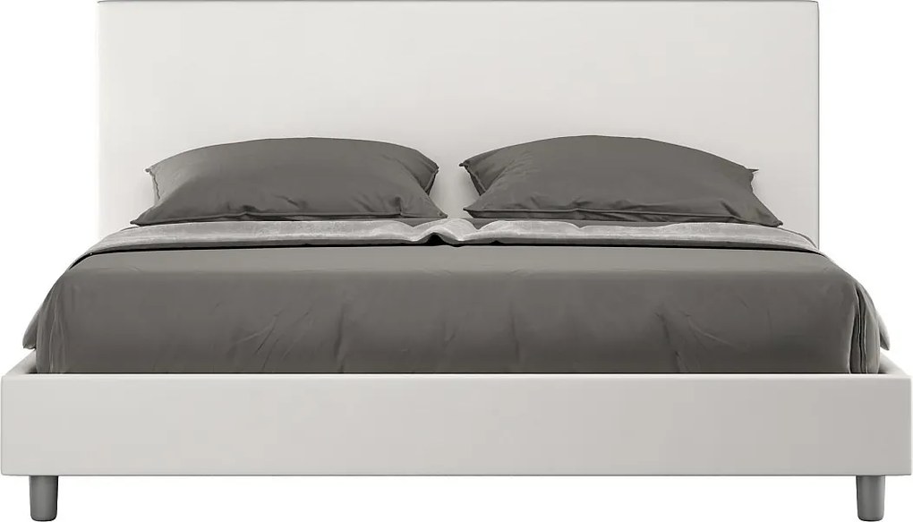 Łóżko wyposażone w stelaż z listwami tapicerowane 160x190 sztucznej skóry Biały Naspy