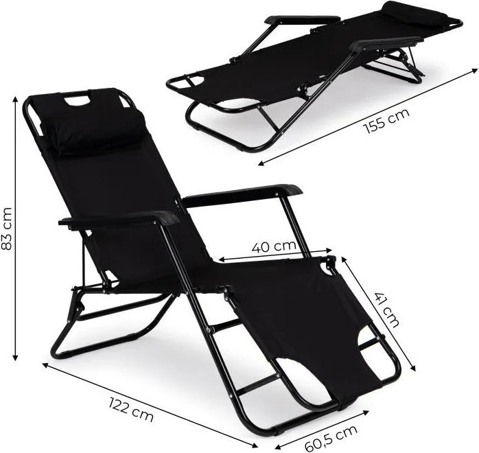 Regulowany leżak ogrodowy składany Tenero 010, czarny