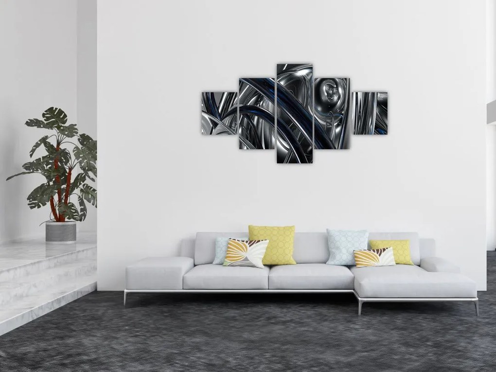 Obraz szarej abstrakcji z niebieskim (125x70 cm)
