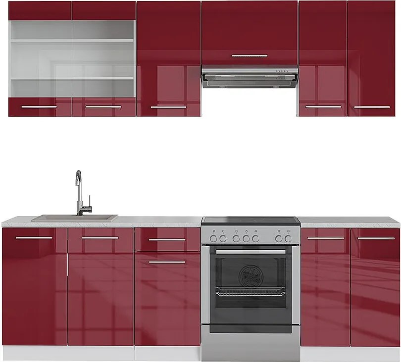 Aneks kuchenny bordowy wysoki połysk/biały 240x60x81.6 fame-line