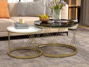 Zestaw 2 stolików nocnych - okleina w marmurowy wzór - metalowa konstrukcja - czarny