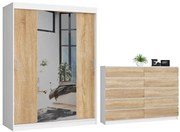 Zestaw Szafa Z Lustrem I Komoda Dąb Sonoma + Biały C2-Z83