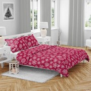 Świąteczna pościel bawełniana Płatki śniegu czerwony, 140 x 200 cm, 70 x 90 cm