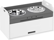 PawHut Podwyższana miska z szafką do przechowywania, 2 miski z pierścieniami antypoślizgowymi, 60 x 30 x 35,5 cm, Biały | Aosom PL