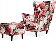 Fotel Uszak z podnóżkiem w kwiaty stylu angielskim