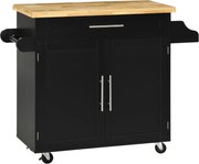HOMCOM Wózek kuchenny serwisowy Wyspa kuchenna, 1 półka na przyprawy, 1 uchwyt na ręcznik, 109 cm x 40 cm x 89 cm, Czarny
