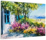 Obraz ogrodu przed domem, obraz olejny (70x50 cm)