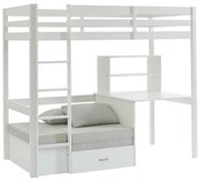 Łóżko antresola 90 x 200 cm z biurkiem, rozkładaną kanapą i schowkami - Drewno sosnowe i MDF - Biały - GOLIATH III