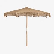 Parasol Z Drewna Tekowego I Bawełny Tongariki Ø300 Cm & Makrama W Kolorze Migdałowo-beżowym - Sklum