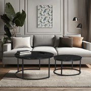 Zestaw Stolików Kawowych MAURO MAX 60 cm/80 cm Czarny Marmur Nowoczesny Glamour