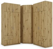 Szafa narożna z półkami i szufladami 189 x 240 cm – Dąb Artisan