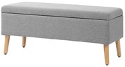 HOMCOM Ławka tapicerowana z przestrzenią do przechowywania, wykończenie w wyglądzie lnu, nogi z drewna kauczukowego, do 220 kg, 110x39x45cm, szara