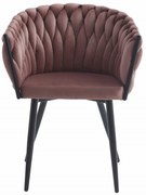 Krzesło ORION - aksamit ciemny róż / nogi czarne x 1, Plecione, Warkocz