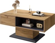 Nowoczesny stolik kawowy z miejscem do przechowywania - 100 x 50 x 46,5 cm - z półką i schowkiem wewnętrznym - płyta wiórowa - kolor jasny naturalny