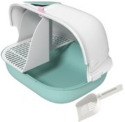 PawHut Kuweta dla kota z pokrywą, z wewnętrznym tunelem, drzwiczkami, łopatką, łatwa do czyszczenia, plastikowa, Zielona