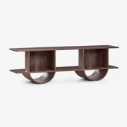 Szafka Rtv 150x35 Cm Z Drewna Flin Ciemny Drewniany Uchwyt - Sklum