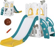 AIYAPLAY Zjeżdżalnia dla dzieci, 4 w 1, z koszem do koszykówki, teleskopem i elementami wspinaczkowymi, Żółty 70 x 177 x 92 cm