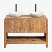 Zestaw Mebli Łazienkowych Z Drewna Vacry Akacja Brąz & 2 X Okrągły Biały Cement Ø40 Cm Zavion & Bezlusterkowiec - Sklum