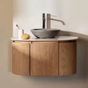 Zestaw Mebli Łazienkowych Z Drewna Carsone Naturalna & Bez Jednostki Pomocniczej & Okrągły Szary Cement Ø40 Cm - Sklum